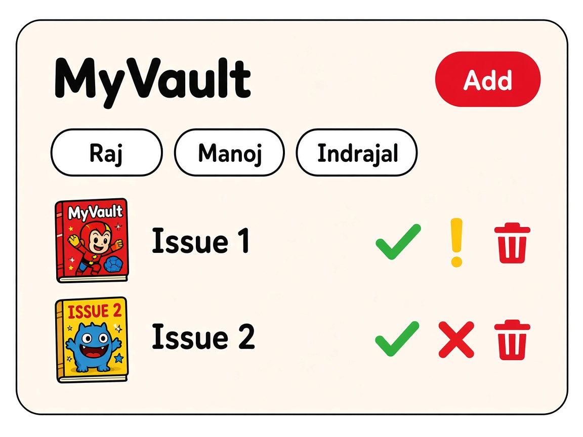 Illustration of MyVault with comics sorted by publisher